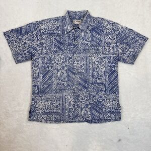 Cooke Street Honolulu Mens SS Button Shirt Size XL Hibiscus Blue Cream‎